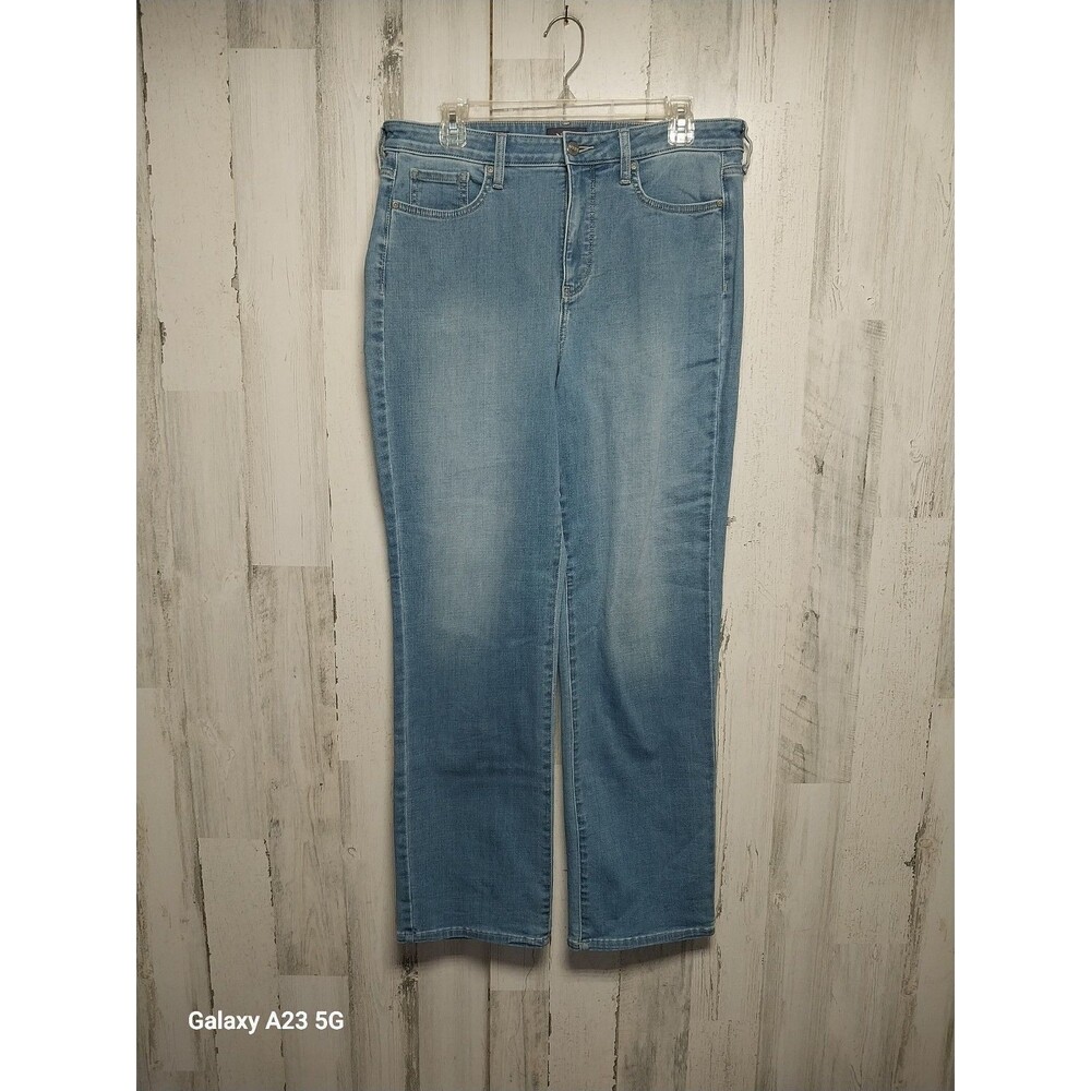 NYDJ relaxed straight blue jeans, lift tuck technology Size 10 High Rise